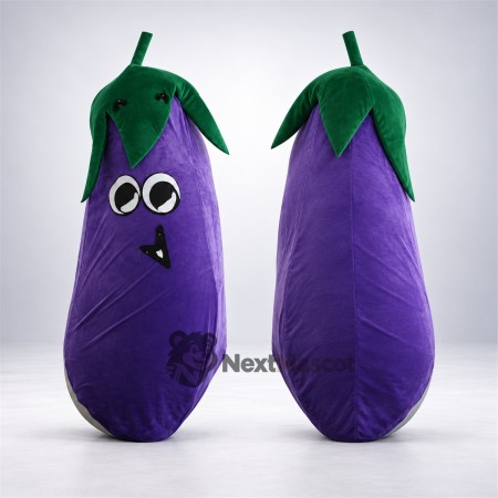 Eggplant Mascot Costume - Purple, Green Leaf Collar Eggplant Mascot Costume - Purple, Green Leaf Collar