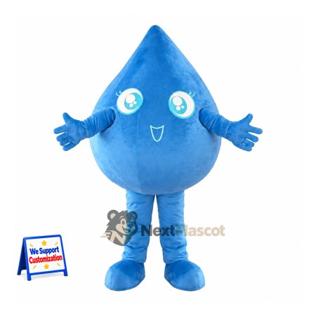 Water Drop Mascot Costume - Blue, Blue Gloves Water Drop Mascot Costume - Blue, Blue Gloves
