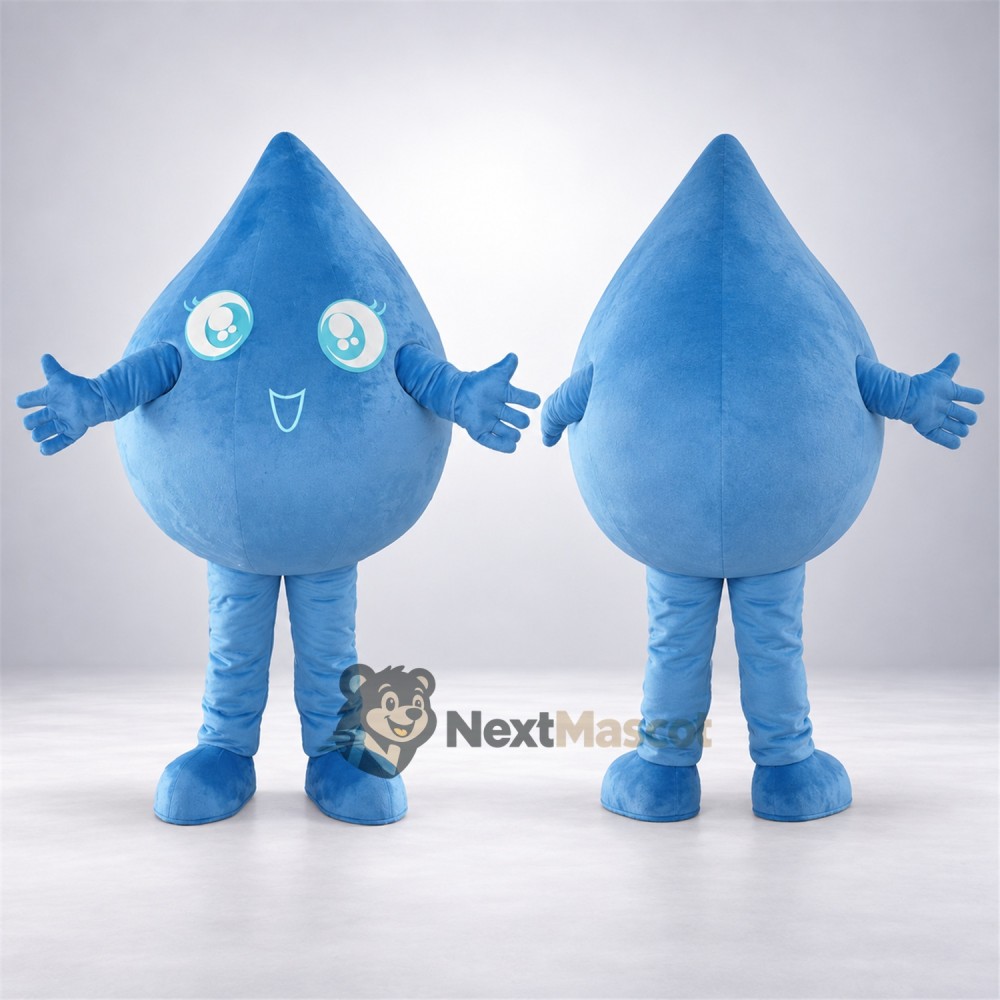 Water Drop Mascot Costume - Blue, Blue Gloves Water Drop Mascot Costume - Blue, Blue Gloves