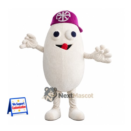 Bean Mascot Costume - White, Purple Cap for Food Festivals