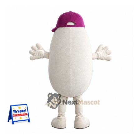 Bean Mascot Costume - White, Purple Cap for Food Festivals