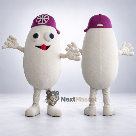 Bean Mascot Costume - White, Purple Cap for Food Festivals