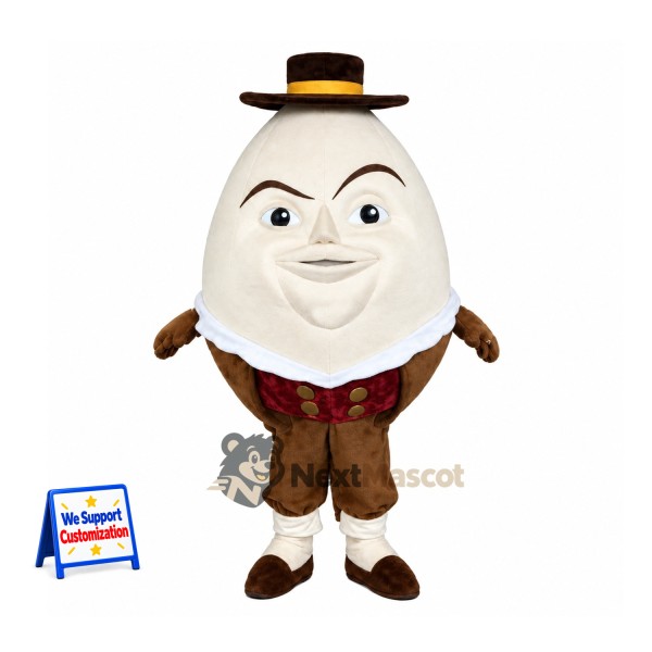 Egg Mascot Costume - Black Top Hat and Brown Pants