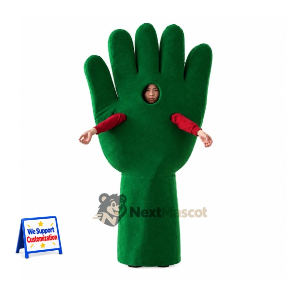 Hand Mascot Costume - Green, Open Face