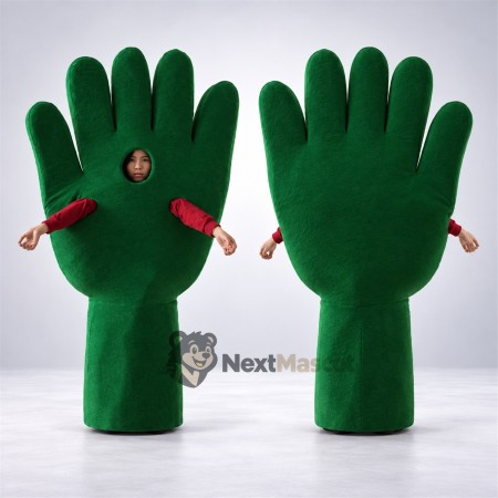 Hand Mascot Costume - Green, Open Face Hand Mascot Costume - Green, Open Face