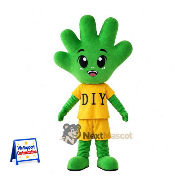 Hand Mascot Costume - Green, Yellow Outfit