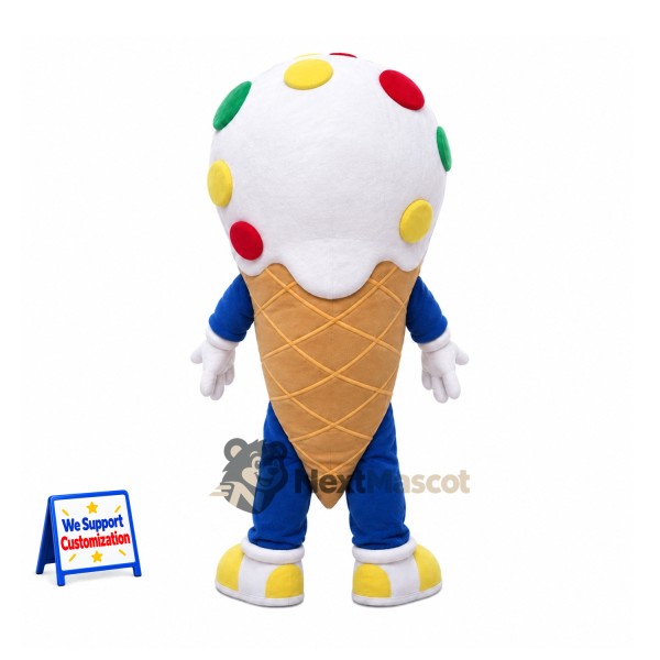Ice Cream Cone Mascot Costume - Colorful Spots and Blue Legs for Food Festivals Ice Cream Cone Mascot Costume - Colorful Spots and Blue Legs for Food Festivals