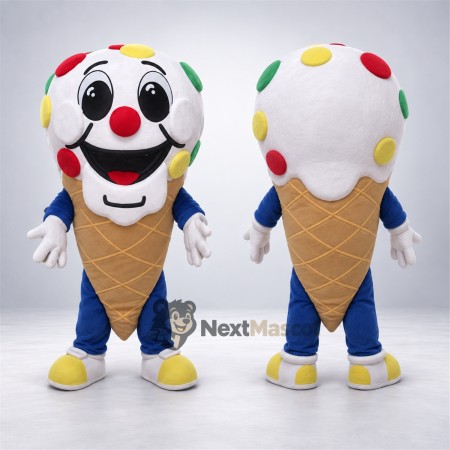 Ice Cream Cone Mascot Costume - Colorful Spots and Blue Legs for Food Festivals Ice Cream Cone Mascot Costume - Colorful Spots and Blue Legs for Food Festivals