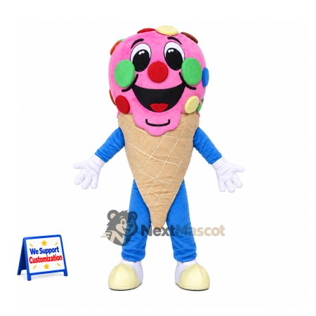 Ice Cream Cone Mascot Costume - Pink, Green Spots Ice Cream Cone Mascot Costume - Pink, Green Spots