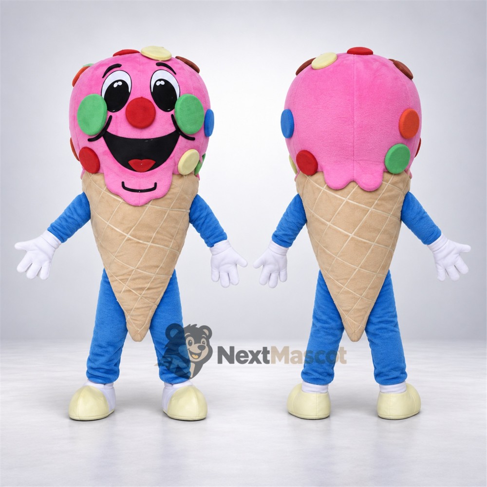 Ice Cream Cone Mascot Costume - Pink, Green Spots Ice Cream Cone Mascot Costume - Pink, Green Spots