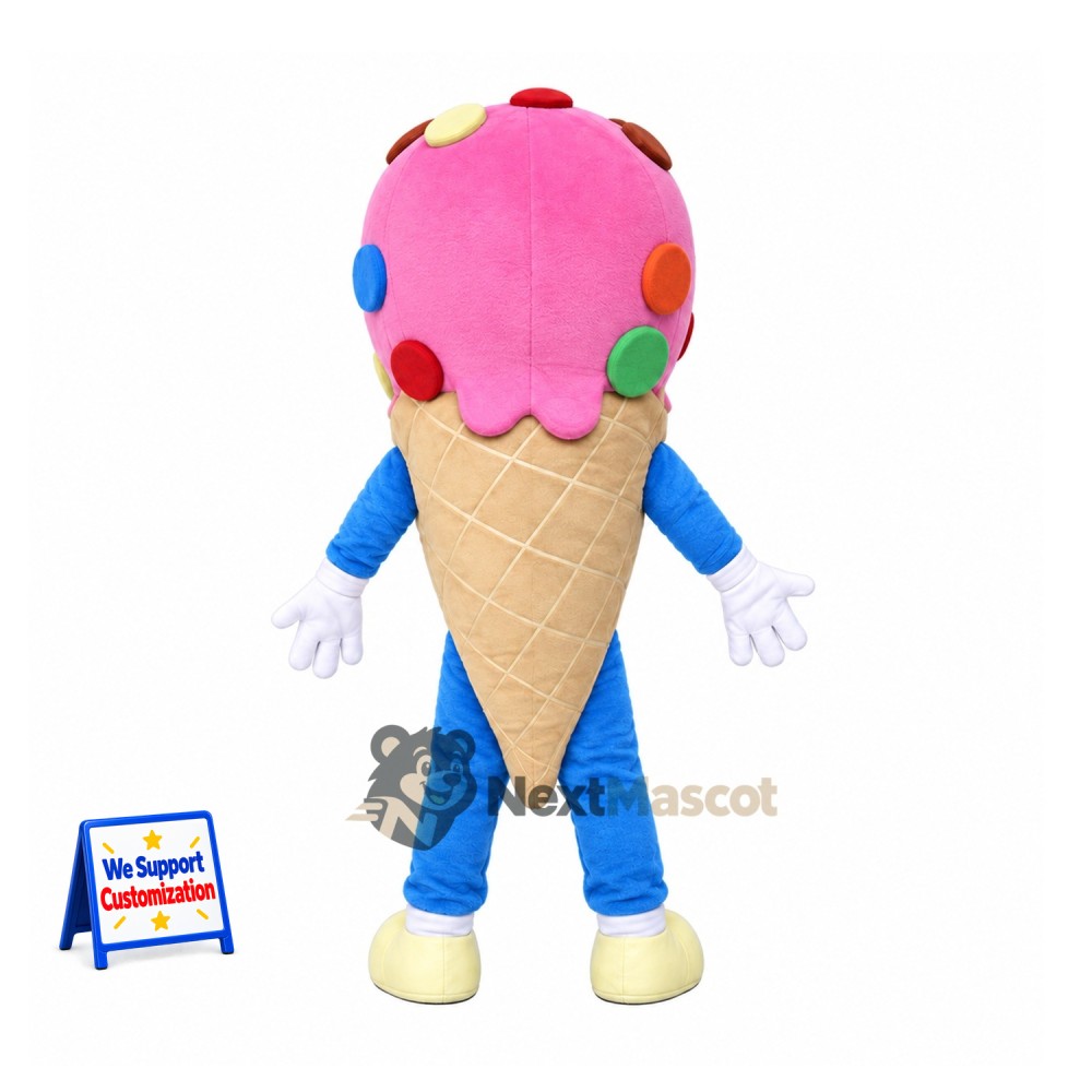Ice Cream Cone Mascot Costume - Pink, Green Spots Ice Cream Cone Mascot Costume - Pink, Green Spots