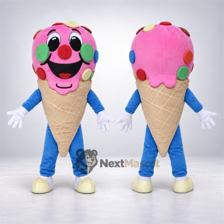 Ice Cream Cone Mascot Costume - Pink, Green Spots Ice Cream Cone Mascot Costume - Pink, Green Spots