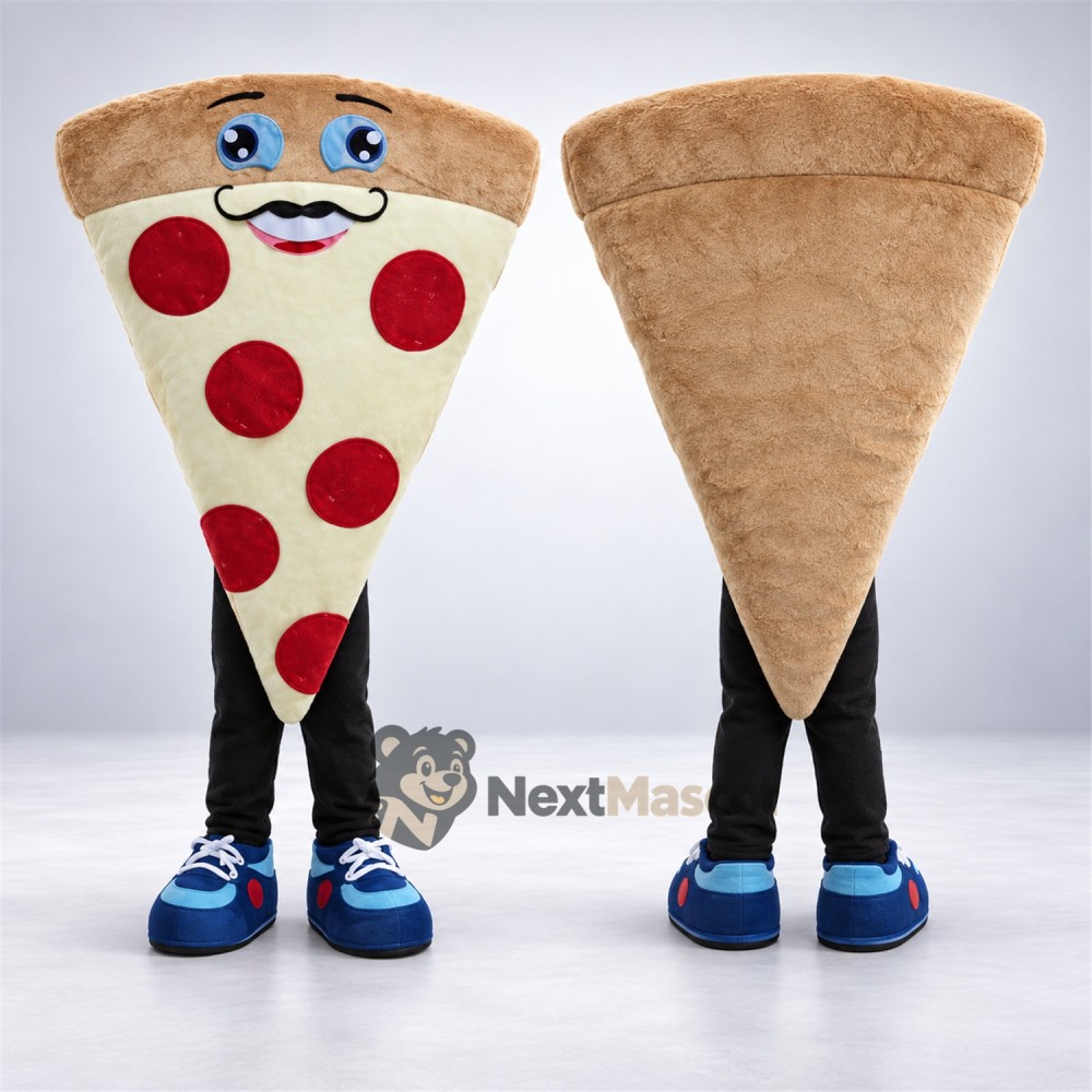 Pizza Slice Mascot Costume - Pepperoni and Blue Shoes Pizza Slice Mascot Costume - Pepperoni and Blue Shoes