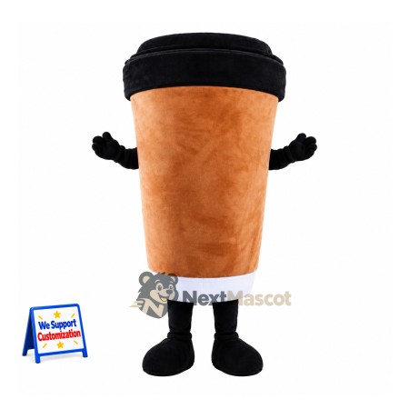 Coffee Cup Mascot Costume - Brown, Black Lid Coffee Cup Mascot Costume - Brown, Black Lid