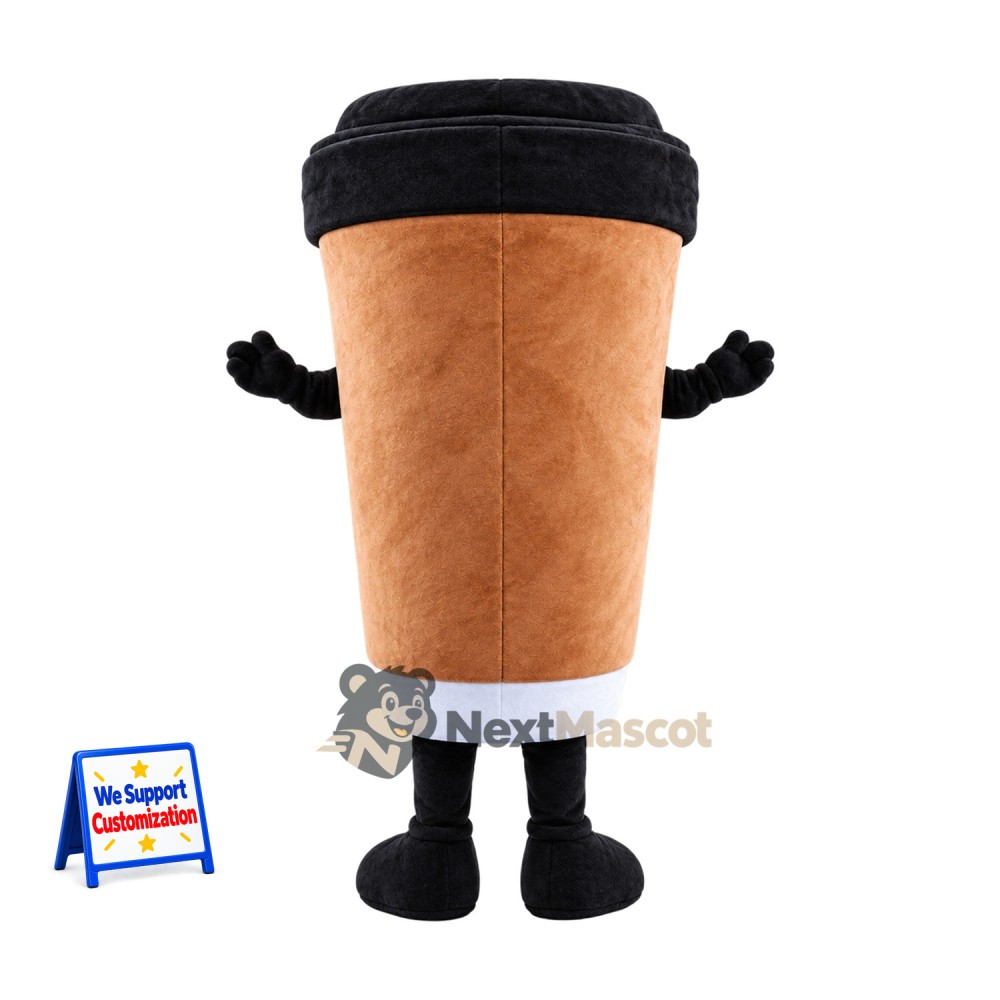 Coffee Cup Mascot Costume - Brown, Black Lid Coffee Cup Mascot Costume - Brown, Black Lid