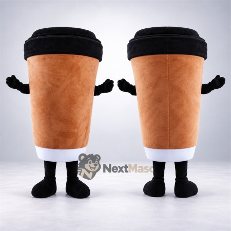 Coffee Cup Mascot Costume - Brown, Black Lid Coffee Cup Mascot Costume - Brown, Black Lid