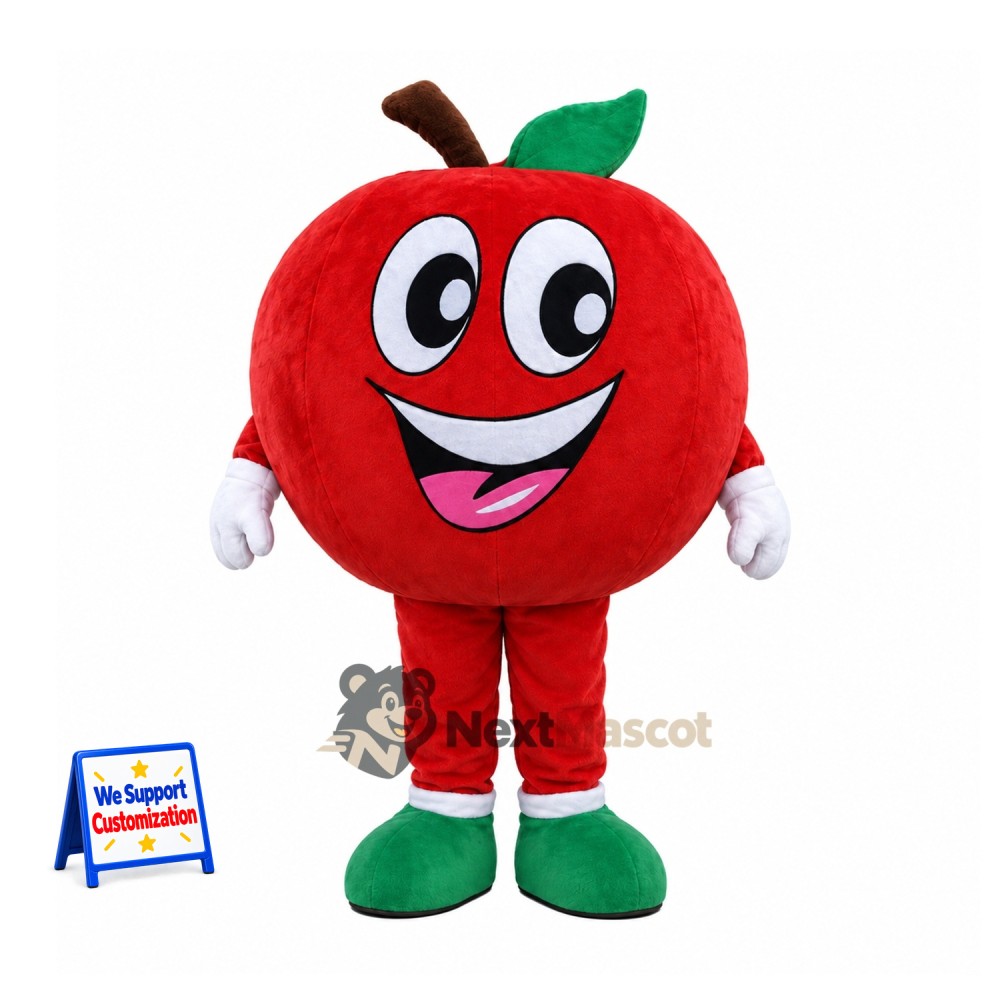 Apple Mascot Costume - Red, Green Shoes and Big Eyes Apple Mascot Costume - Red, Green Shoes and Big Eyes