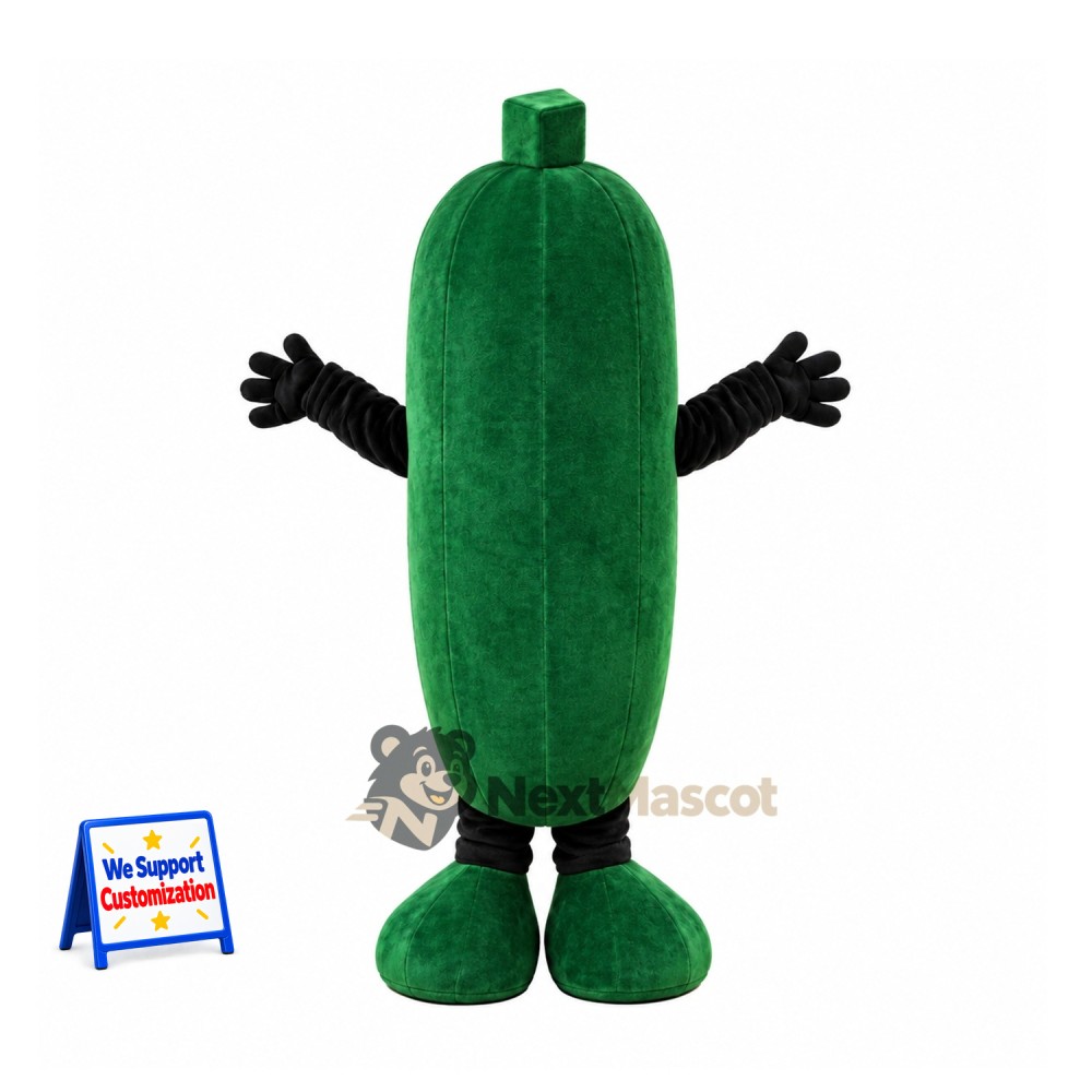 Cucumber Mascot Costume - Green, Black Arms and Legs Cucumber Mascot Costume - Green, Black Arms and Legs