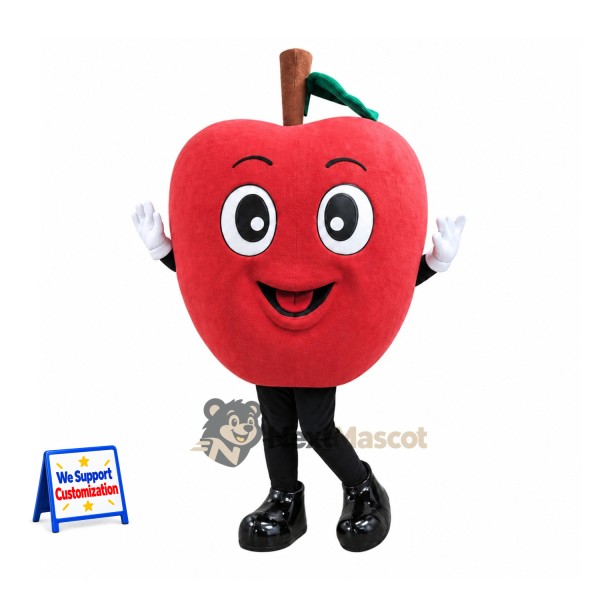 Apple Mascot Costume - Red, Black Legs and Small Smile