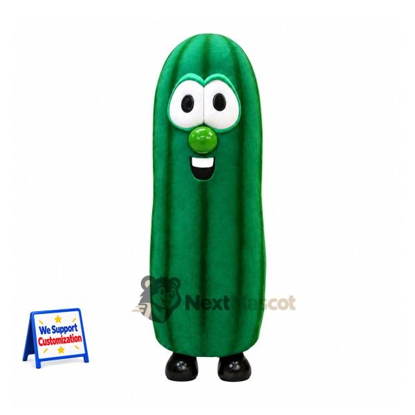 Cucumber Mascot Costume - Green, Vertical Ridges