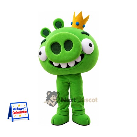 Pig Mascot Costume - Green, Crown