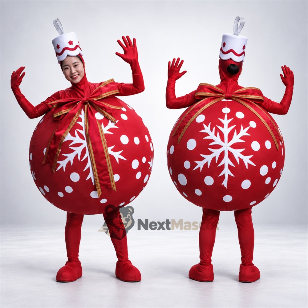 Christmas Ornament Mascot Costume - Red, Snowflakes