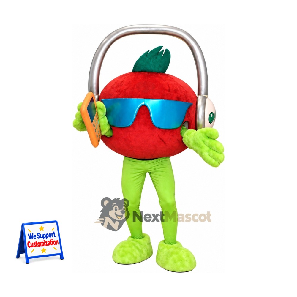 Apple Mascot Costume - Red, Headphones Apple Mascot Costume - Red, Headphones
