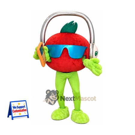 Apple Mascot Costume - Red, Headphones Apple Mascot Costume - Red, Headphones