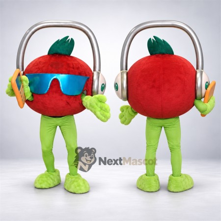 Apple Mascot Costume - Red, Headphones Apple Mascot Costume - Red, Headphones