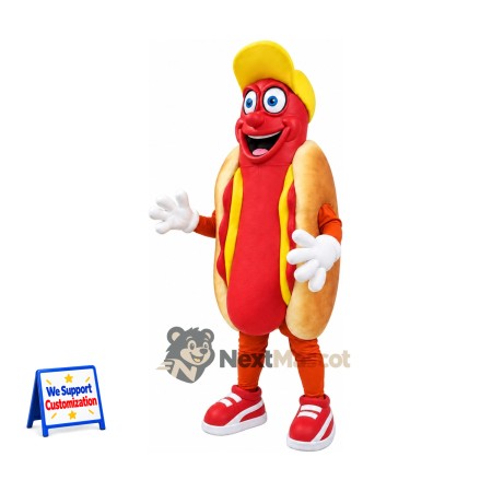 Hot Dog Mascot Costume - Yellow Cap and Red Sneakers Hot Dog Mascot Costume - Yellow Cap and Red Sneakers