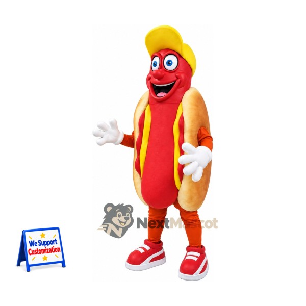 Hot Dog Mascot Costume - Yellow Cap and Red Sneakers