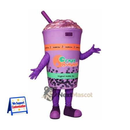 Bubble Tea Mascot Costume - Purple, Purple Straw Bubble Tea Mascot Costume - Purple, Purple Straw