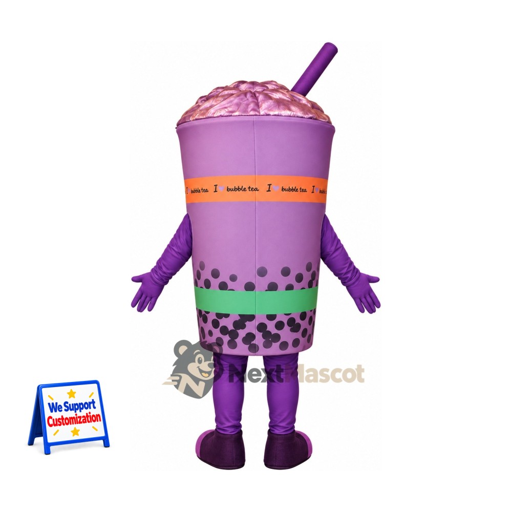 Bubble Tea Mascot Costume - Purple, Purple Straw Bubble Tea Mascot Costume - Purple, Purple Straw
