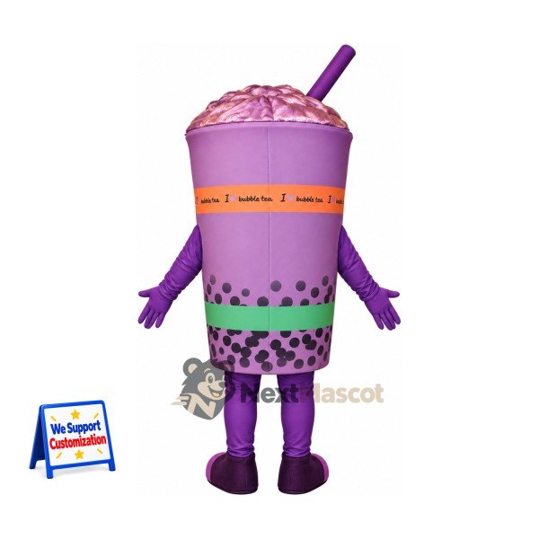 Bubble Tea Mascot Costume - Purple, Purple Straw Bubble Tea Mascot Costume - Purple, Purple Straw
