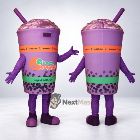 Bubble Tea Mascot Costume - Purple, Purple Straw Bubble Tea Mascot Costume - Purple, Purple Straw