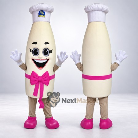 Milk Bottle Mascot Costume - Chef Style, Pink Bow Milk Bottle Mascot Costume - Chef Style, Pink Bow