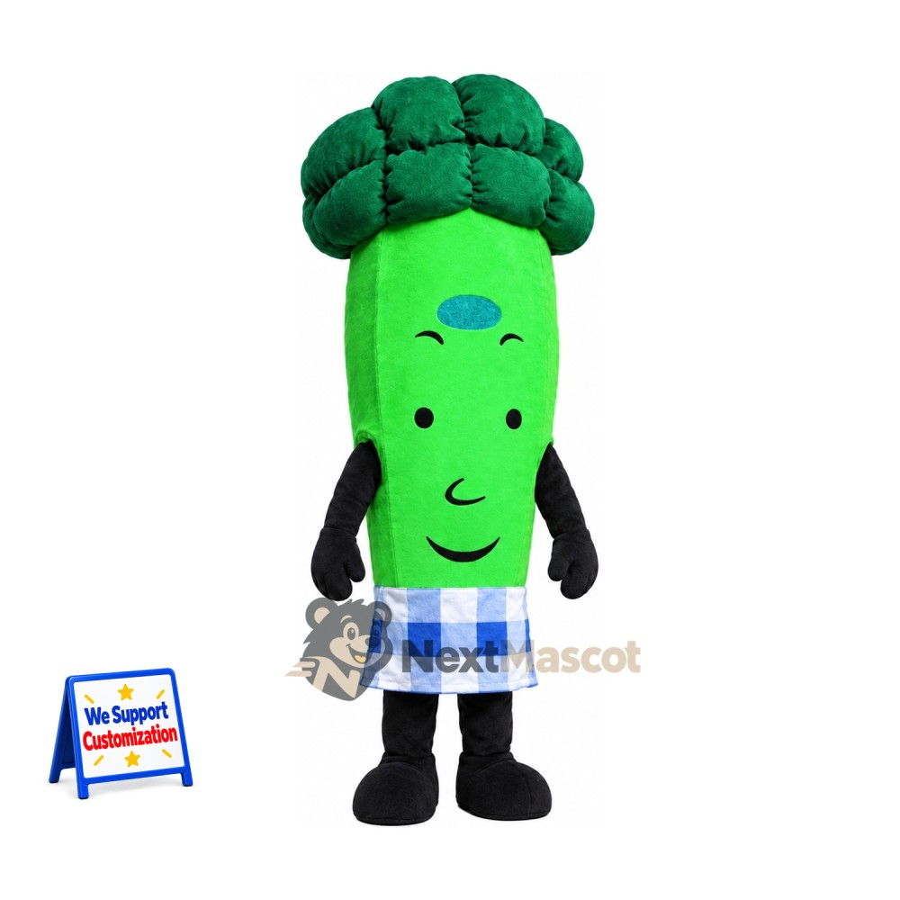 Broccoli Mascot Costume - Blue Plaid Shorts Broccoli Mascot Costume - Blue Plaid Shorts