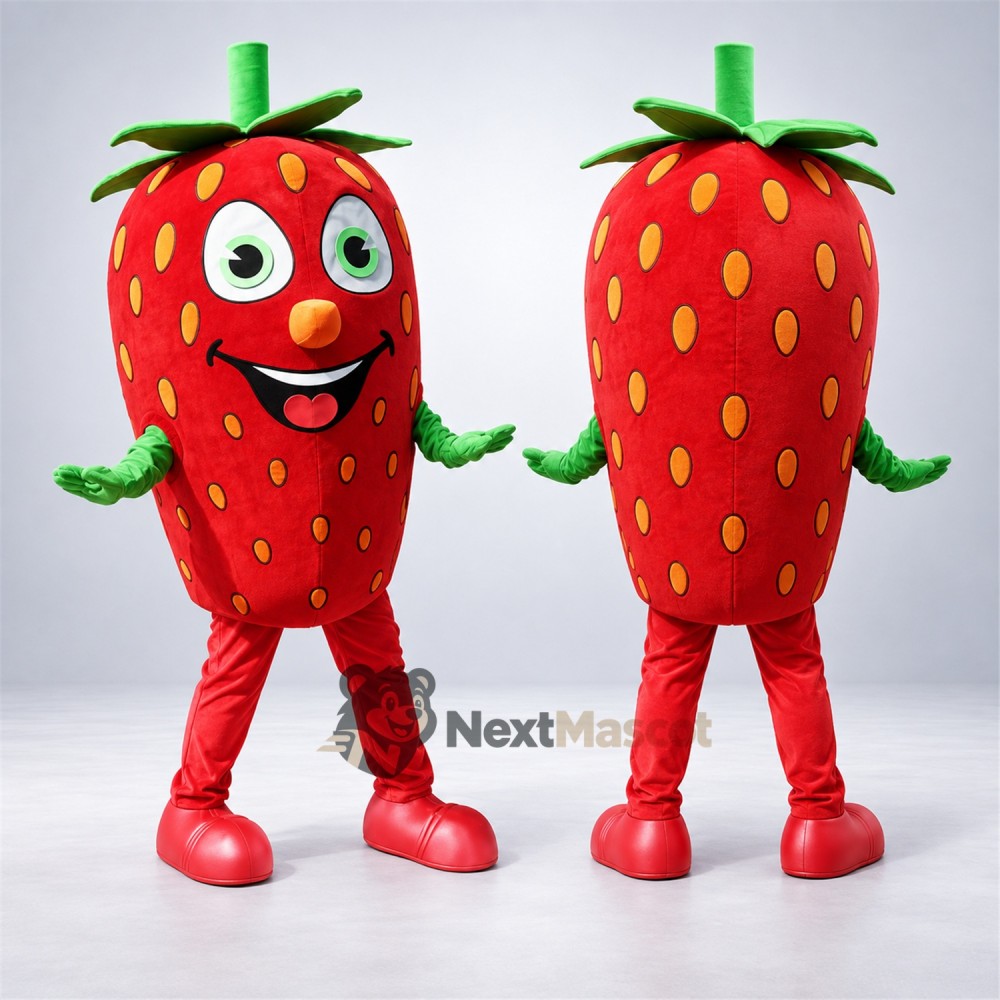 Strawberry Mascot Costume - Round Green Eyes Strawberry Mascot Costume - Round Green Eyes