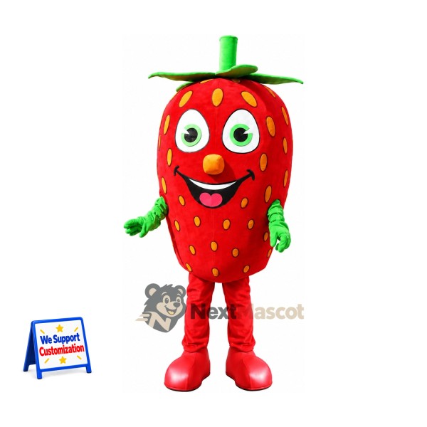 Strawberry Mascot Costume - Open Smile and Yellow Seeds