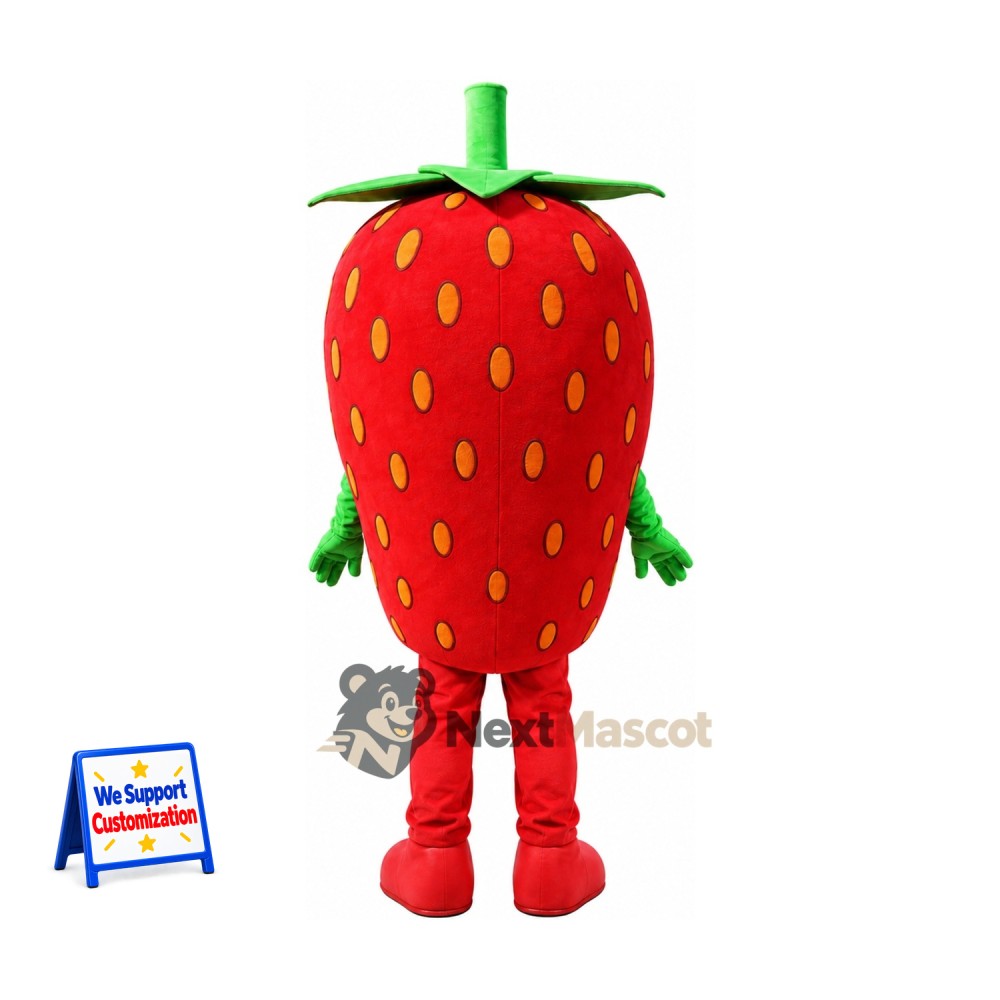 Strawberry Mascot Costume - Open Smile and Yellow Seeds Strawberry Mascot Costume - Open Smile and Yellow Seeds