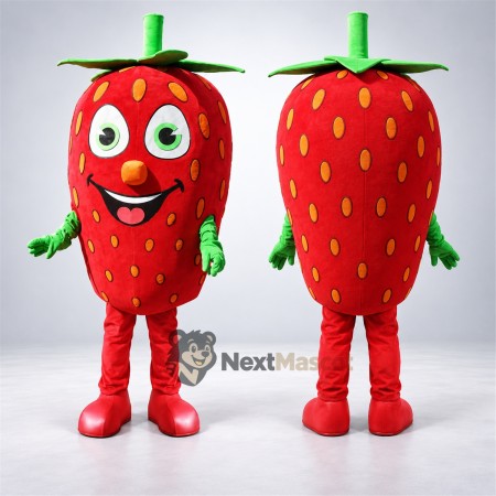 Strawberry Mascot Costume - Open Smile and Yellow Seeds Strawberry Mascot Costume - Open Smile and Yellow Seeds