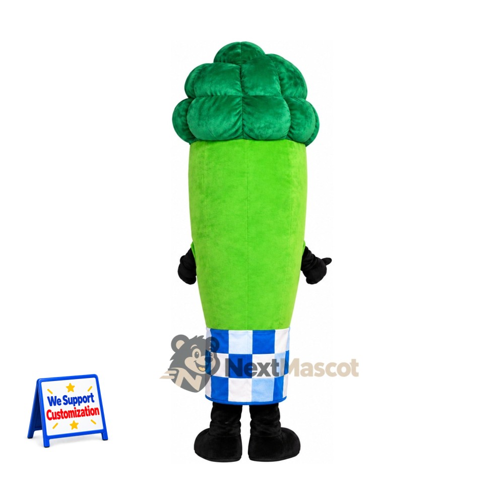 Broccoli Mascot Costume - Blue Checkered Shorts Broccoli Mascot Costume - Blue Checkered Shorts