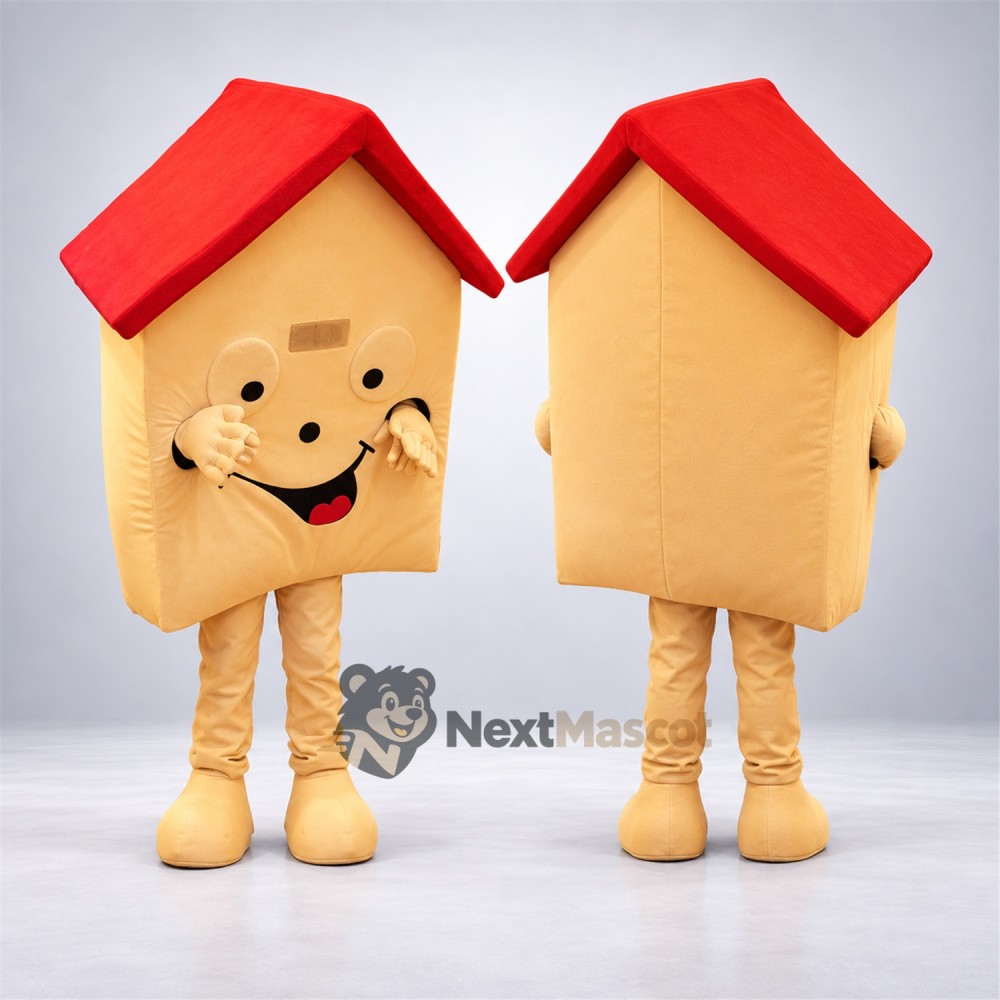 House Mascot Costume - Yellow, Red Roof House Mascot Costume - Yellow, Red Roof