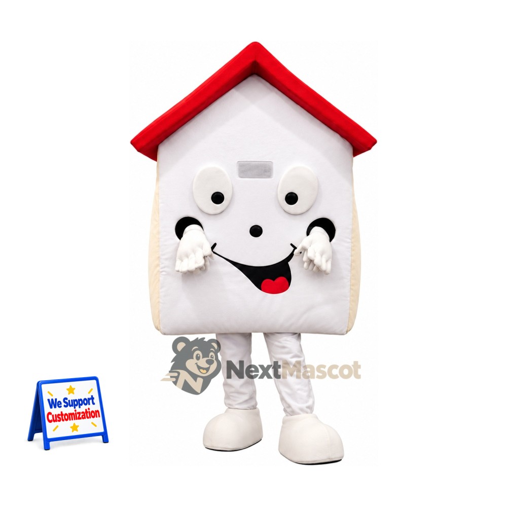 House Mascot Costume - White, Red Roof House Mascot Costume - White, Red Roof