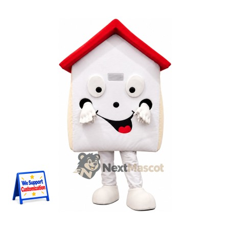 House Mascot Costume - White, Red Roof House Mascot Costume - White, Red Roof