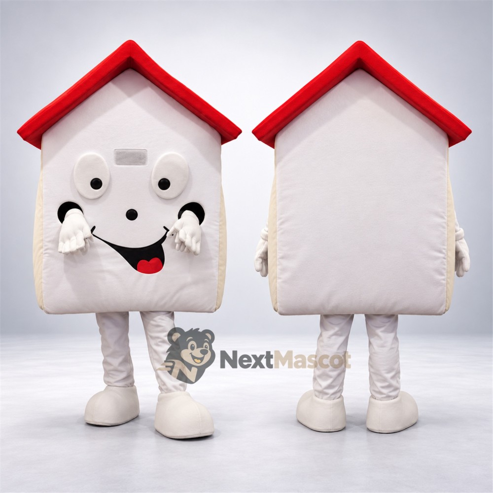House Mascot Costume - White, Red Roof House Mascot Costume - White, Red Roof