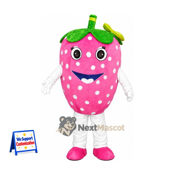 Strawberry Mascot Costume - Pink, White Seeds