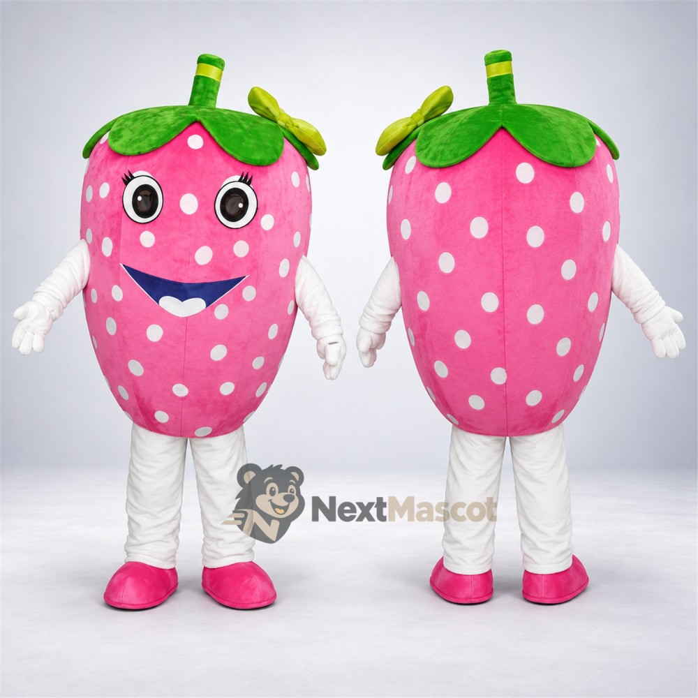 Strawberry Mascot Costume - Pink, White Seeds Strawberry Mascot Costume - Pink, White Seeds