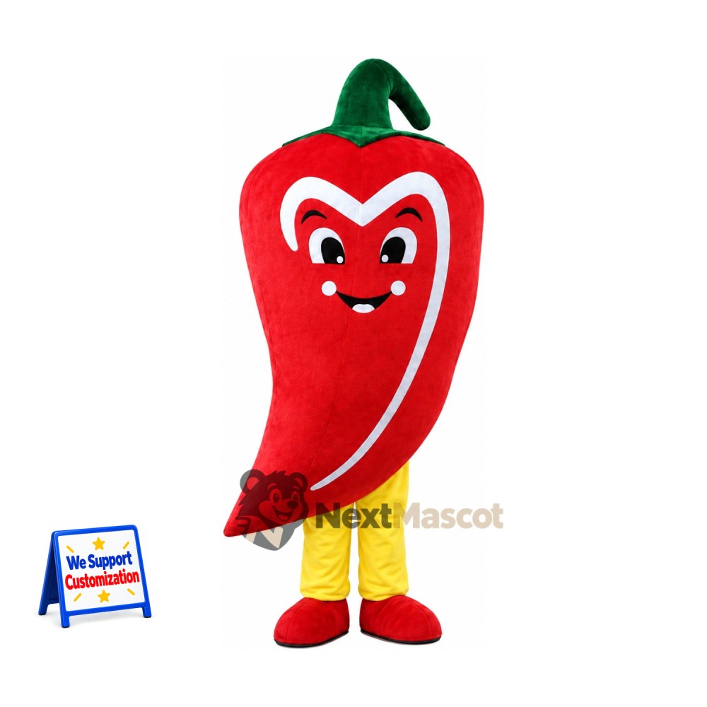 Chili Pepper Mascot Costume - Red, Yellow Legs for Food Festivals