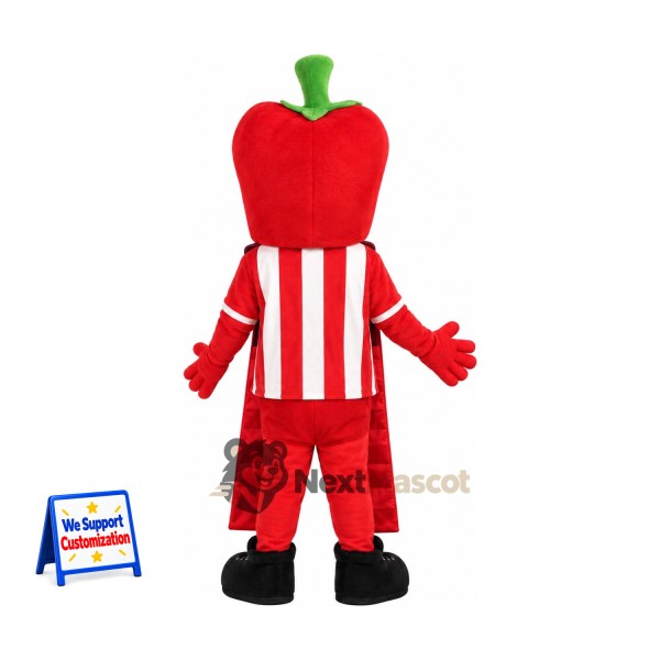 Bell Pepper Mascot Costume - Red, Striped Shirt Bell Pepper Mascot Costume - Red, Striped Shirt